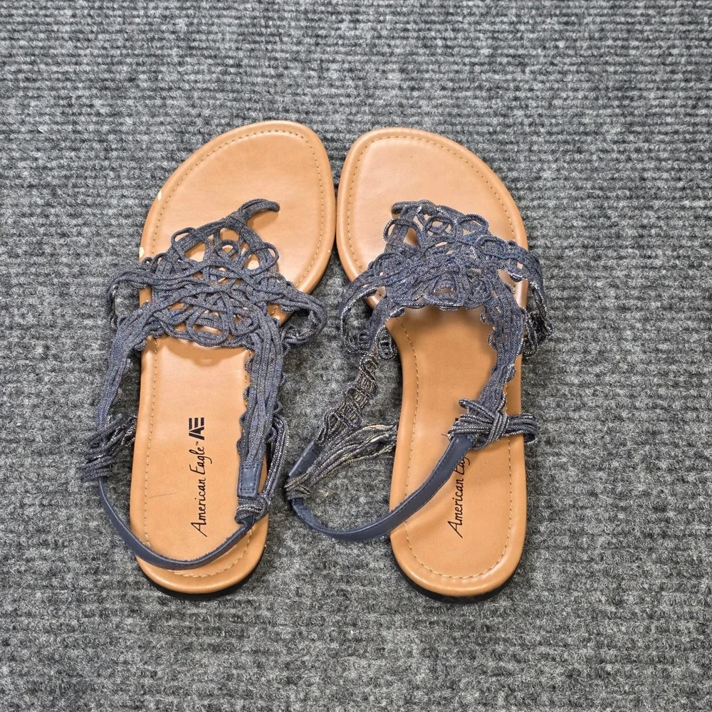 American Eagle Macrame Braided Thong Slingback Sandals Women's Size 11 Blue
